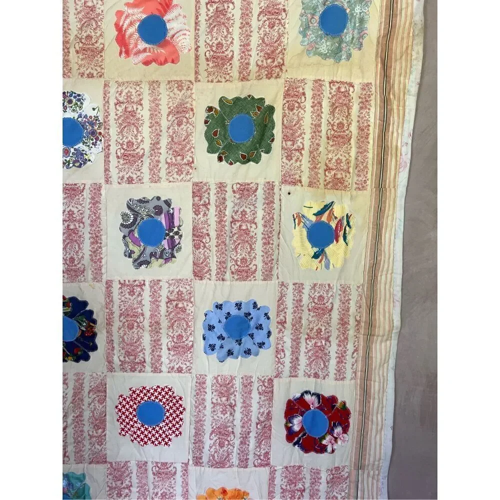 Vintage Handmade Flower Power Quilt